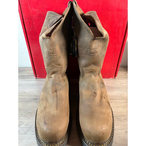 Justin Balusters 4445 Mens 13 D‎ Steel Toe Work Boots Dark Brown Cowhide Leather main image 8
